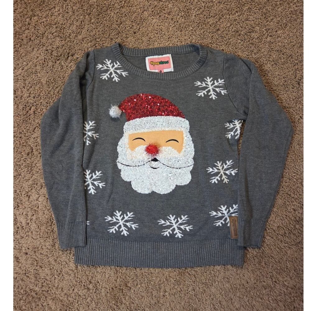 tipsy elves santa holiday sweater ugly Christmas sweater snowflakes grey XS